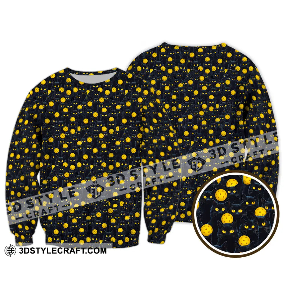 Unisex Shirt Pickleball Halloween Black Cat Shirt Long Sleeve / S T shirt