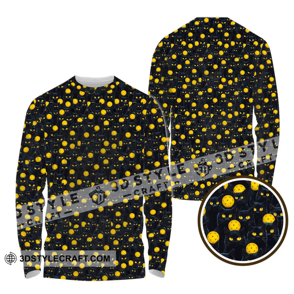 Unisex Shirt Pickleball Halloween Black Cat Shirt Long Sleeve Shirt / S T shirt
