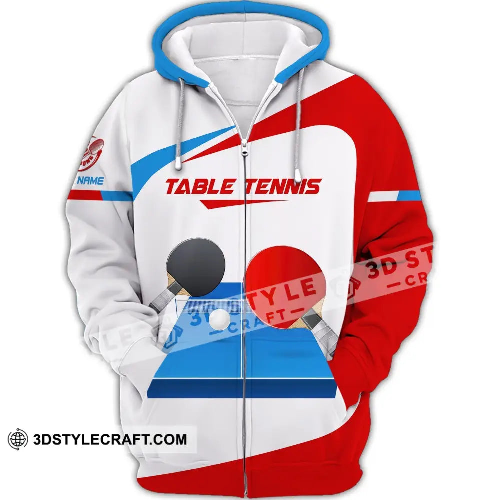 Unisex Shirt Table Tennis Custom Ping Pong T-Shirt Gift For Player Zipper Hoodie / S