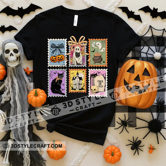 Unisex T-Shirt - Retro Halloween Cat Ghost Pumpkin T-Shirt Halloween Collectible Gift Black / S Apparel