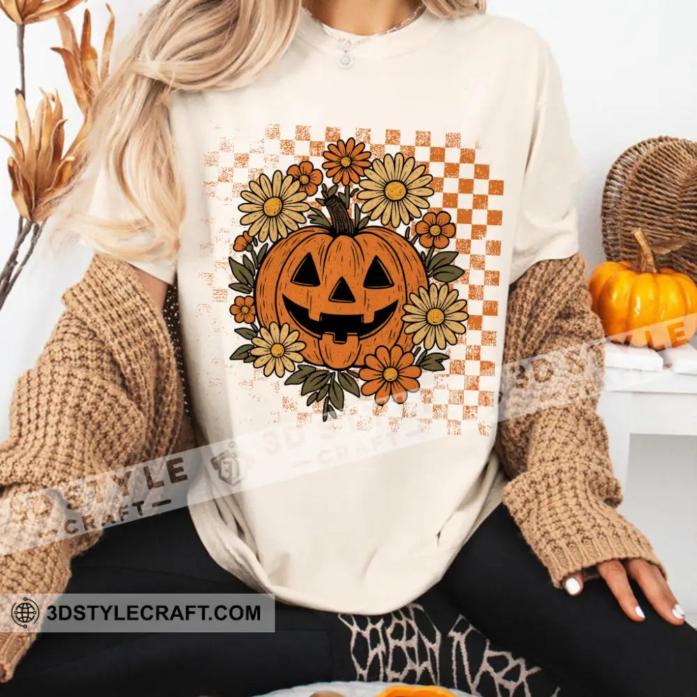 Unisex T-Shirt - Retro Halloween Ghost Pumpkin T-Shirt Halloween Collectible Gift Beige / S Apparel
