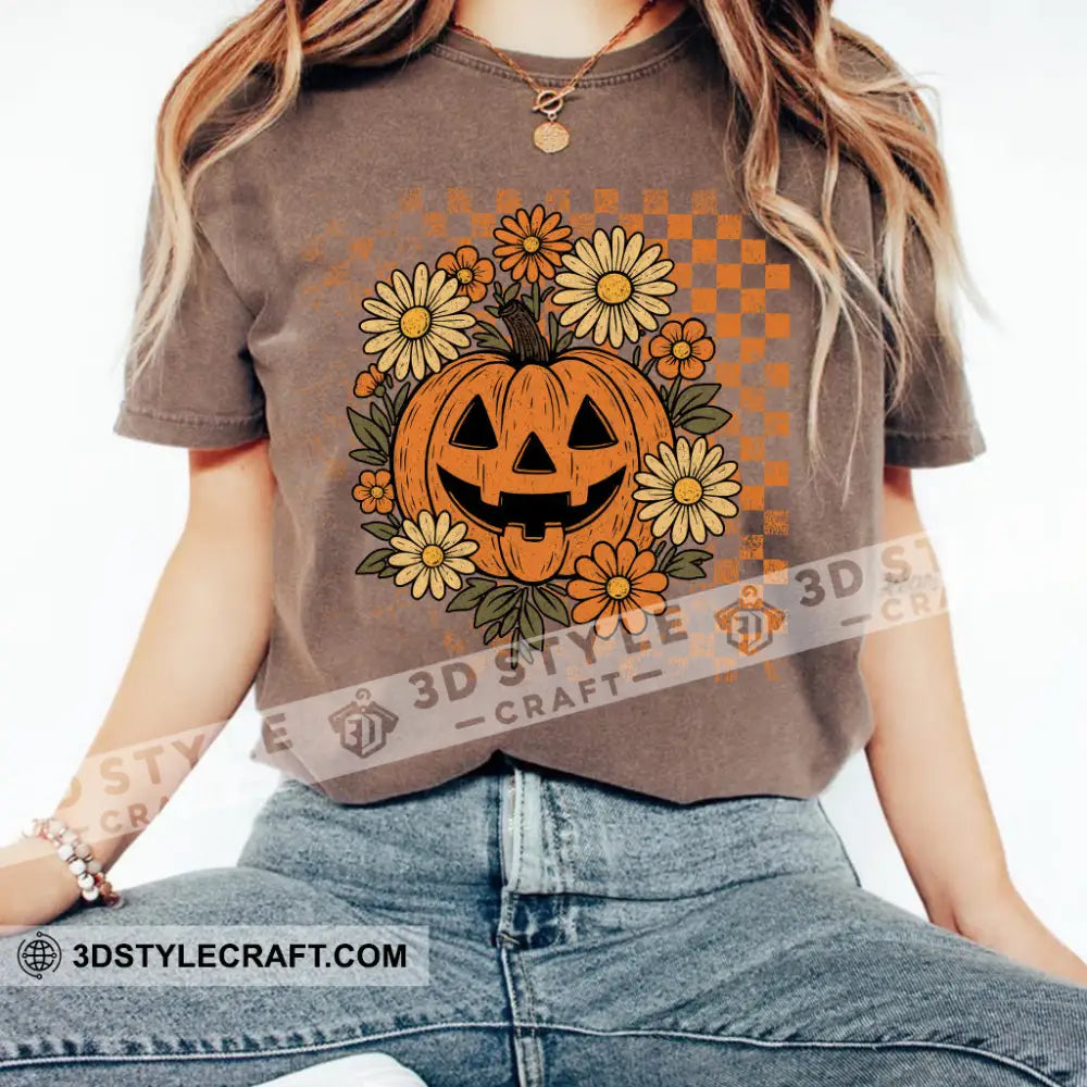 Unisex T-Shirt - Retro Halloween Ghost Pumpkin T-Shirt Halloween Collectible Gift Brown / S Apparel