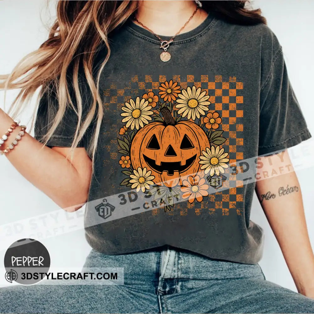 Unisex T-Shirt - Retro Halloween Ghost Pumpkin T-Shirt Halloween Collectible Gift Pepper / S Apparel