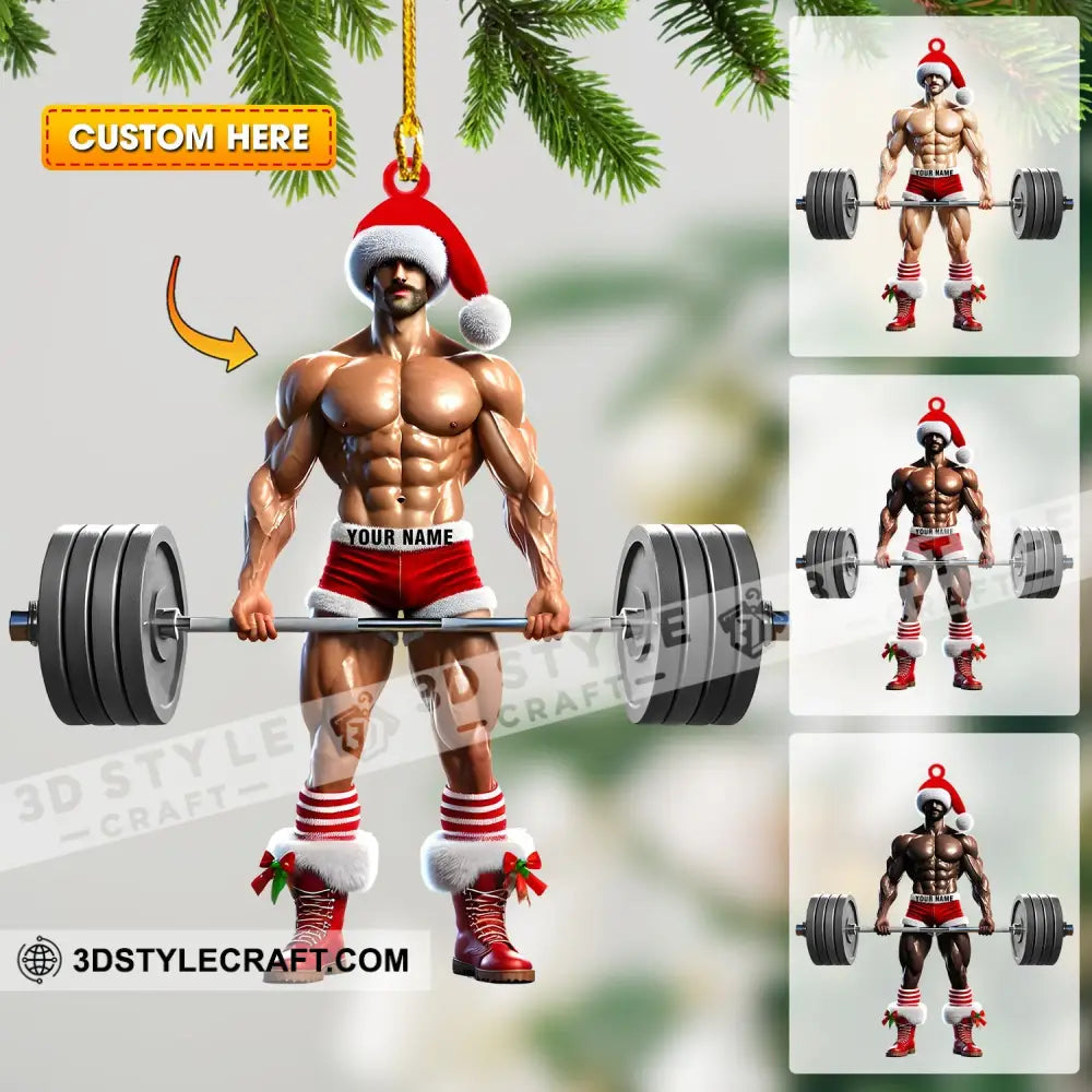 Weightlifter Santa Christmas Ornament Personalized 3.54’’ / 1