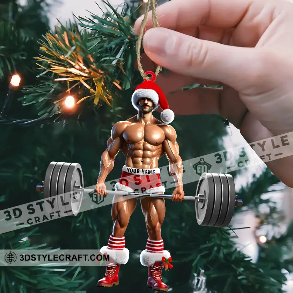 Weightlifter Santa Christmas Ornament Personalized