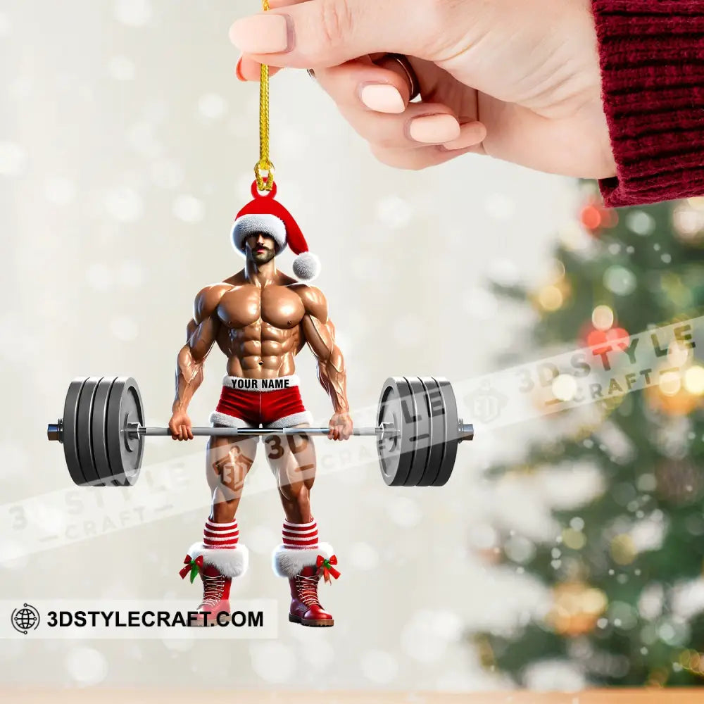 Weightlifter Santa Christmas Ornament Personalized