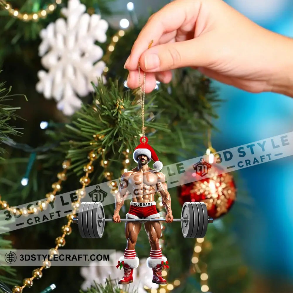 Weightlifter Santa Christmas Ornament Personalized