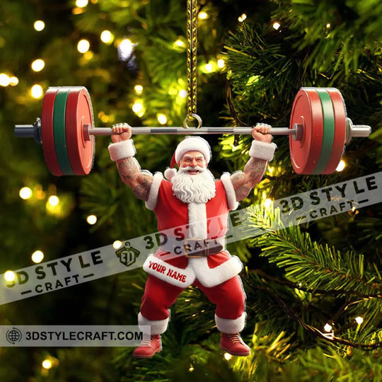 Weightlifting Santa Christmas, Home Decor, Christmas Ornament, Personalized Ornament style option 4