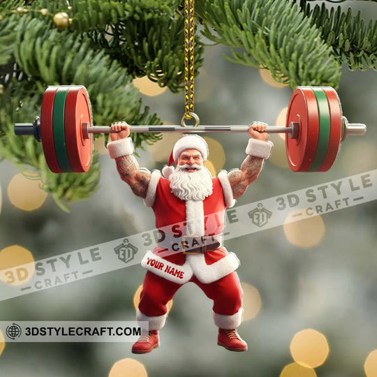 Weightlifting Santa Christmas, Home Decor, Christmas Ornament, Personalized Ornament style option 2