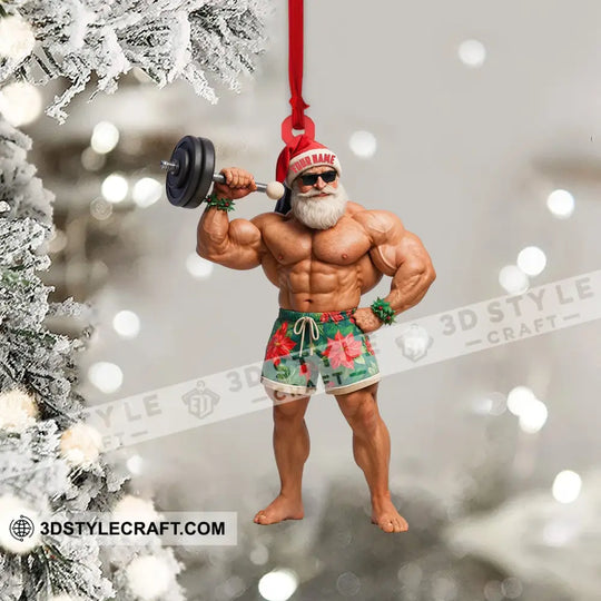 Weightlifting Santa, Home Decor, Christmas Ornament, Personalized Ornament style option 4