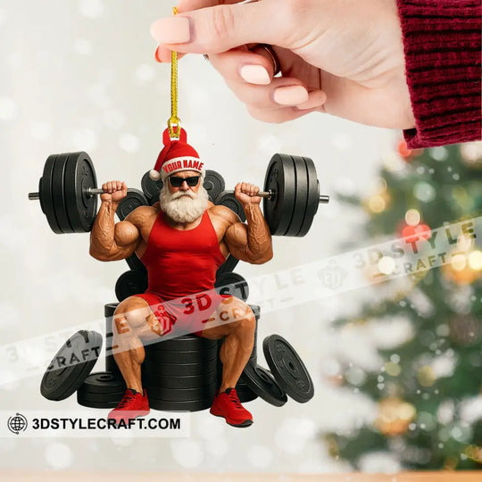 Weightlifting Santa, Home Decor, Christmas Ornament, Personalized Ornament style option 2