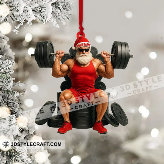 Weightlifting Santa, Home Decor, Christmas Ornament, Personalized Ornament style option 4