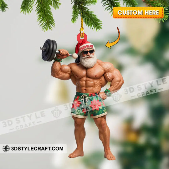 Weightlifting Santa, Home Decor, Christmas Ornament, Personalized Ornament style option 1
