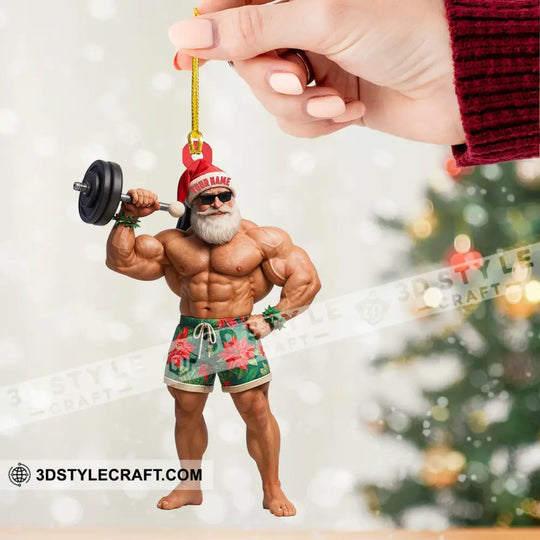 Weightlifting Santa, Home Decor, Christmas Ornament, Personalized Ornament style option 2