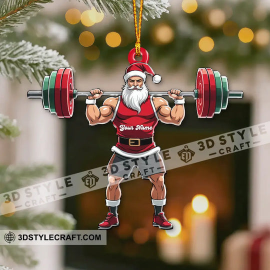 Weightlifting Santa, Home Decor, Christmas Ornament, Personalized Ornament style option 3