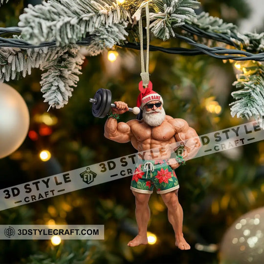 Weightlifting Santa, Home Decor, Christmas Ornament, Personalized Ornament style option 3