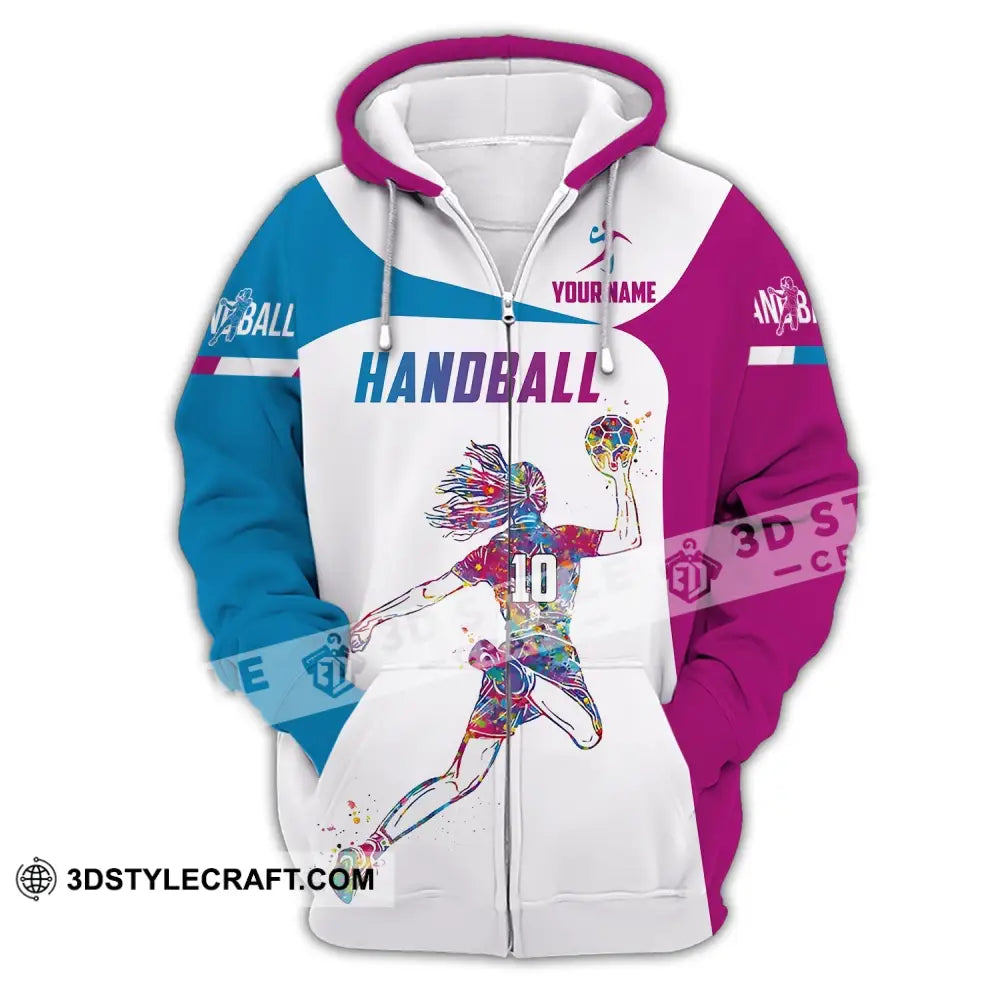 Woman Shirt Custom Name And Number Handball Polo Long Sleeve Club Uniform Lover Gift Zipper Hoodie