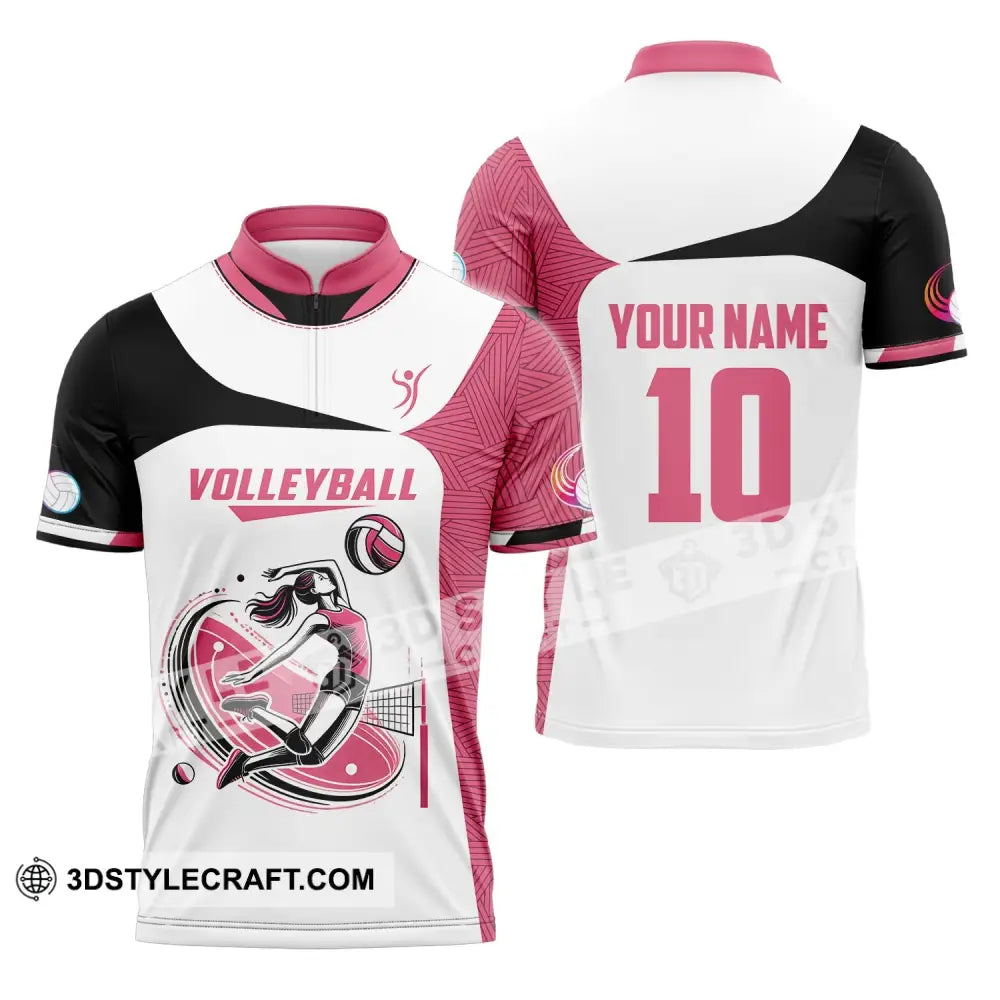 Woman Shirt Custom Name And Number Volleyball Polo Long Sleeve Club Uniform Lover Gift Zipper / S