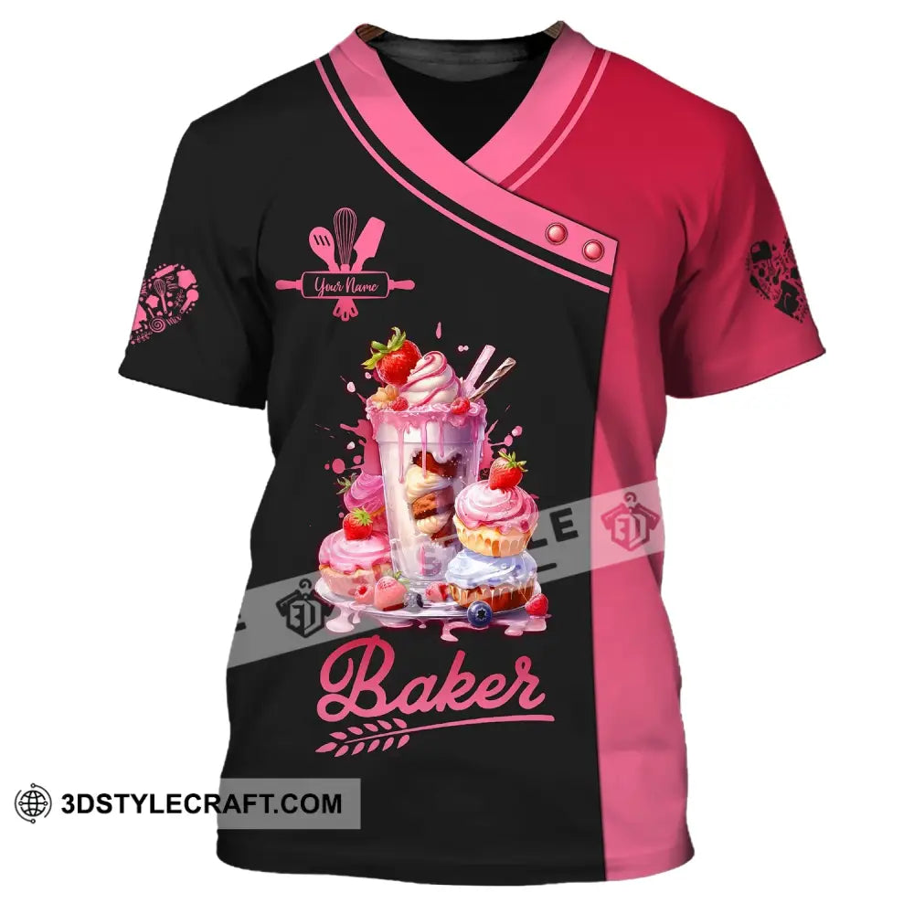 Woman Shirt Custom Name Baker Bakery Chef Baking Lovers Gift T-Shirt / S