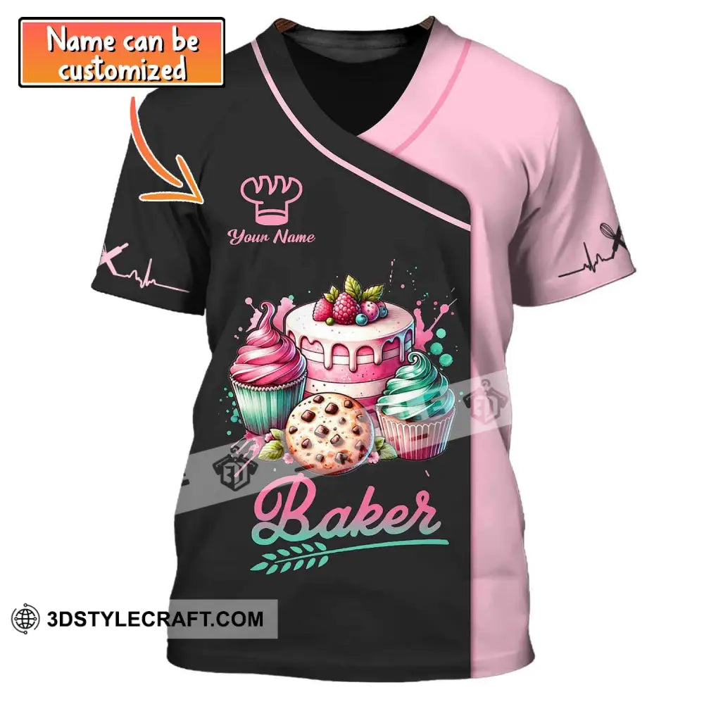 Woman Shirt Custom Name Baker Bakery Uniform Chef Baking Lovers Gift T-Shirt