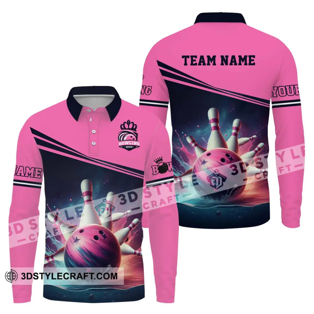 Woman Shirt - Custom Name Bowling Gift For Lovers Long Sleeve Polo / S T-Shirt