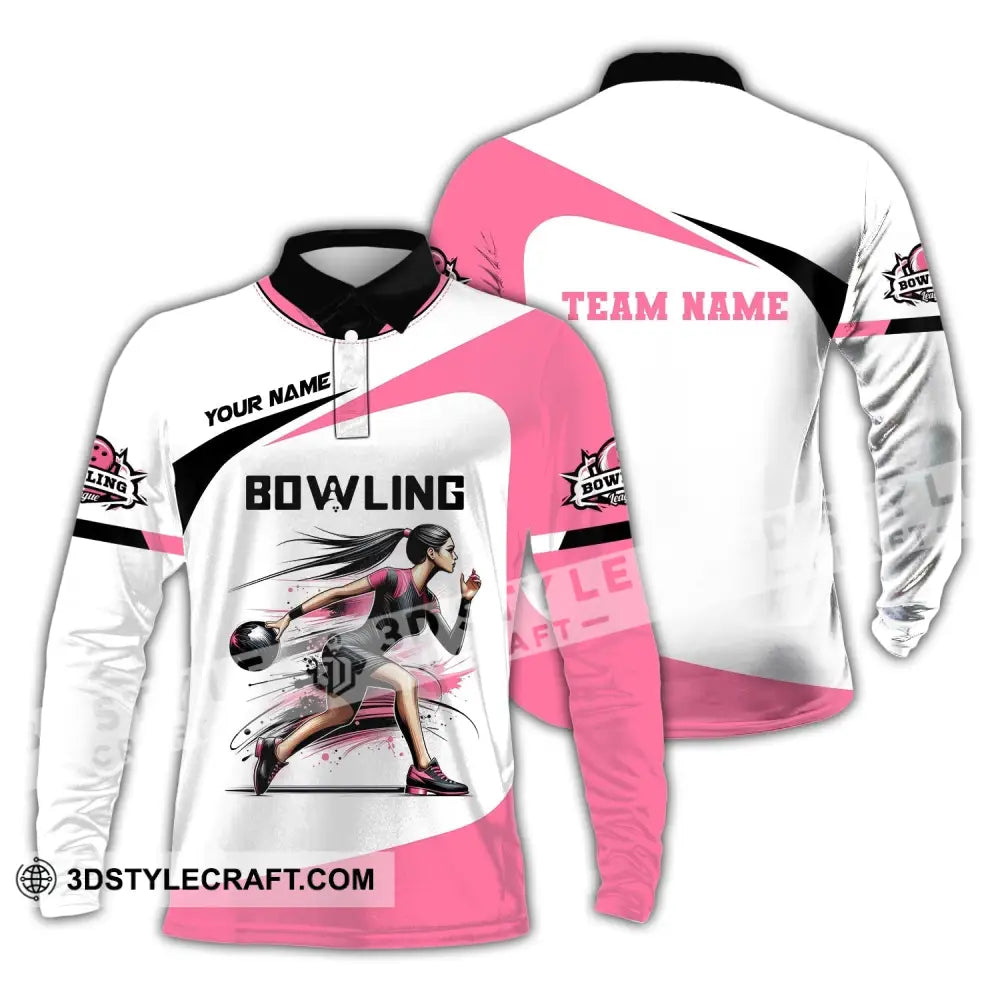 Woman Shirt Custom Name Bowling Zip Polo For Player T-Shirt Long Sleeve / S T-Shirt