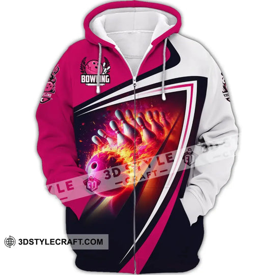Woman Shirt, Custom Name Bowling Zip Polo Shirt, Shirt for Bowling Player, Bowling T-shirt style option 3