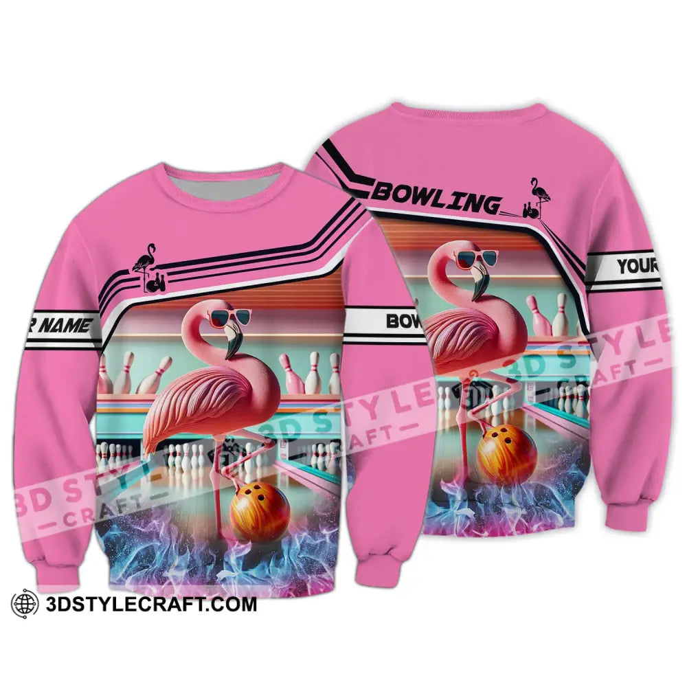 Woman Shirt - Custom Name Flamingo Bowling Gift For Lovers Long Sleeve / S T-Shirt