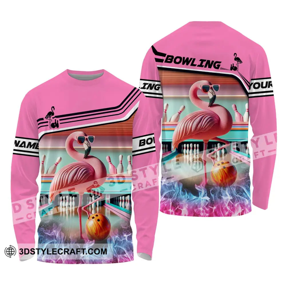 Woman Shirt - Custom Name Flamingo Bowling Gift For Lovers Long Sleeve / S T-Shirt