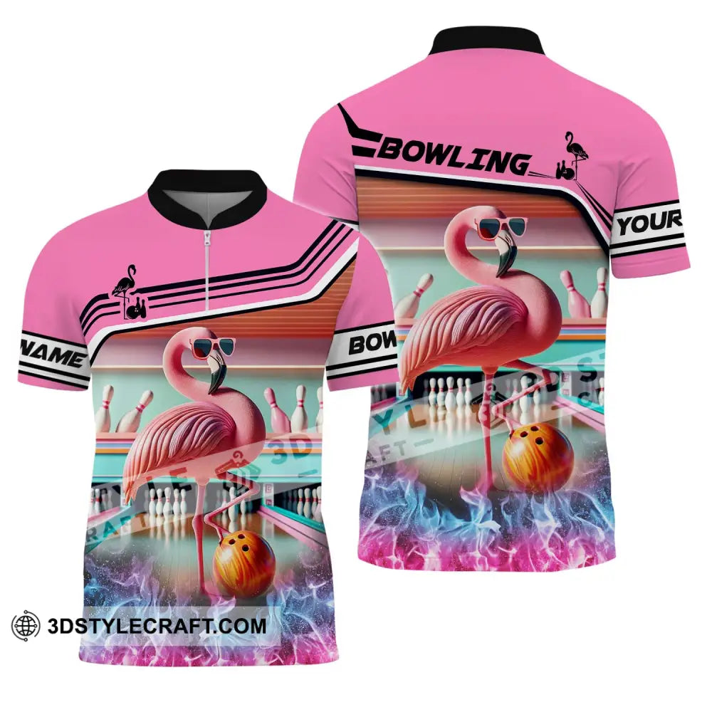 Woman Shirt - Custom Name Flamingo Bowling Gift For Lovers Zipper Polo / S T-Shirt