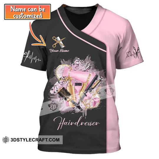 Woman Shirt, Custom Name Hairdresser Shirt, Hairstylist Apparel, T-Shirt For Barber Shop style option 1