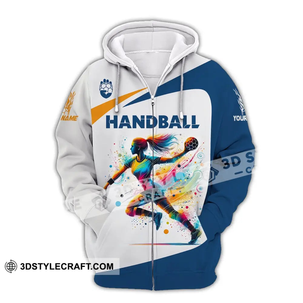 Woman Shirt Custom Name Handball Player Hoodie Polo Long Sleeve Gift For Zipper / S T-Shirt