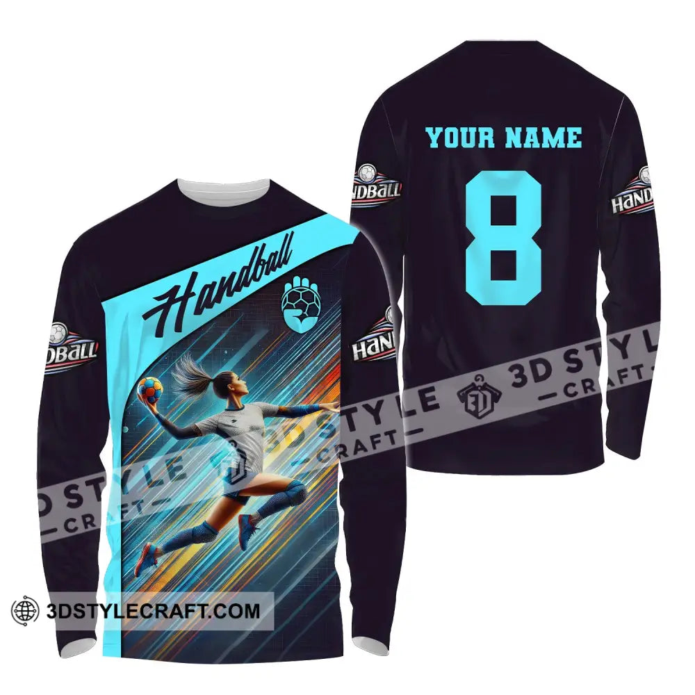 Woman Shirt Custom Name Handball T-Shirt Hoodie For Players Long Sleeve / S