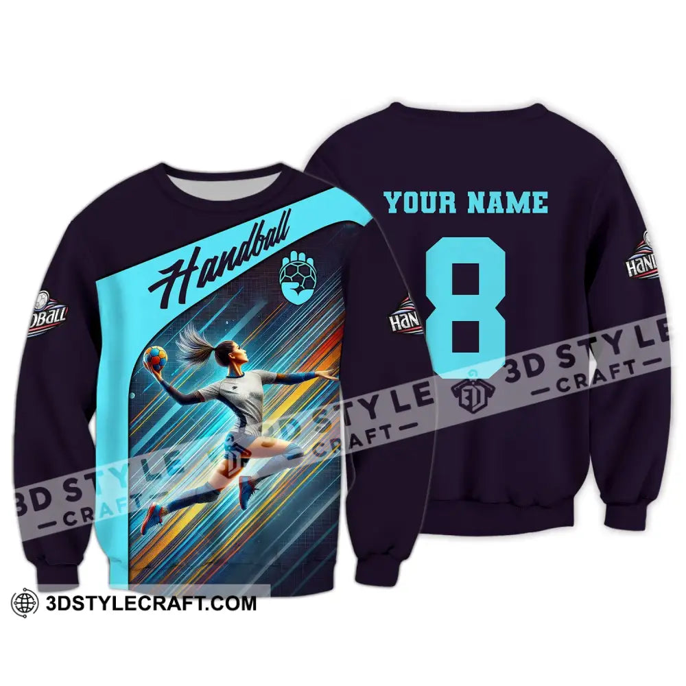 Woman Shirt Custom Name Handball T-Shirt Hoodie For Players Long Sleeve / S