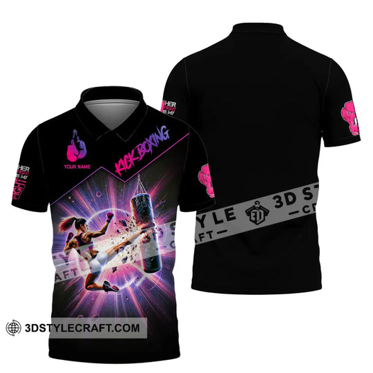 Woman Shirt, Custom Name Kick Boxing Shirt, Kick Boxing Polo Long Sleeve, Kick Boxing Gift style option 4