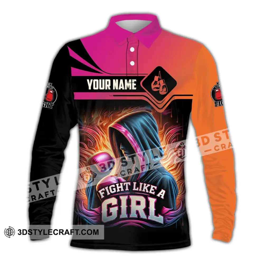 Woman Shirt Custom Name Kick Boxing Polo Long Sleeve Gift / S T-Shirt