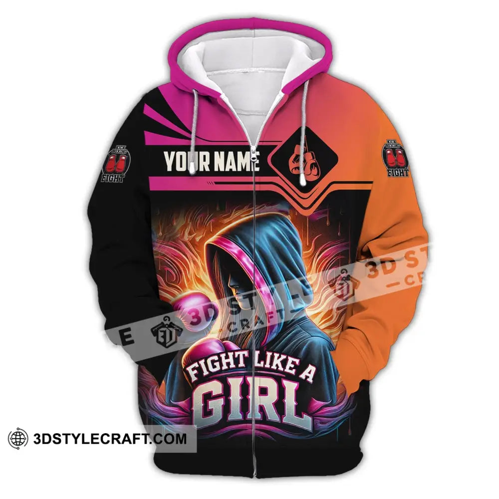 Woman Shirt Custom Name Kick Boxing Polo Long Sleeve Gift Zipper Hoodie / S T-Shirt