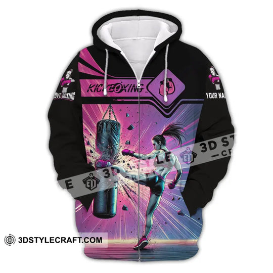 Woman Shirt, Custom Name Kickboxing Shirt, Kickboxing  Hoodie Polo Long Sleeve Shirt style option 3