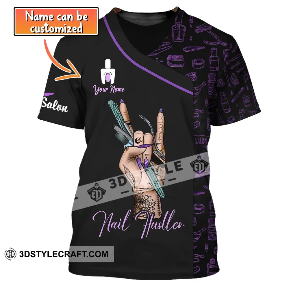 Woman Shirt Custom Name Nail Artist Hustler Salon T-Shirt