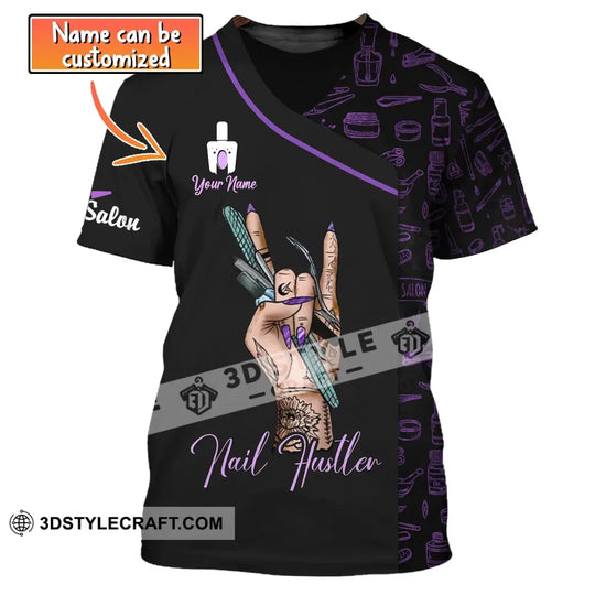 Woman Shirt, Custom Name Nail Artist Shirt, Nail Hustler, Nail Salon T-Shirt style option 1
