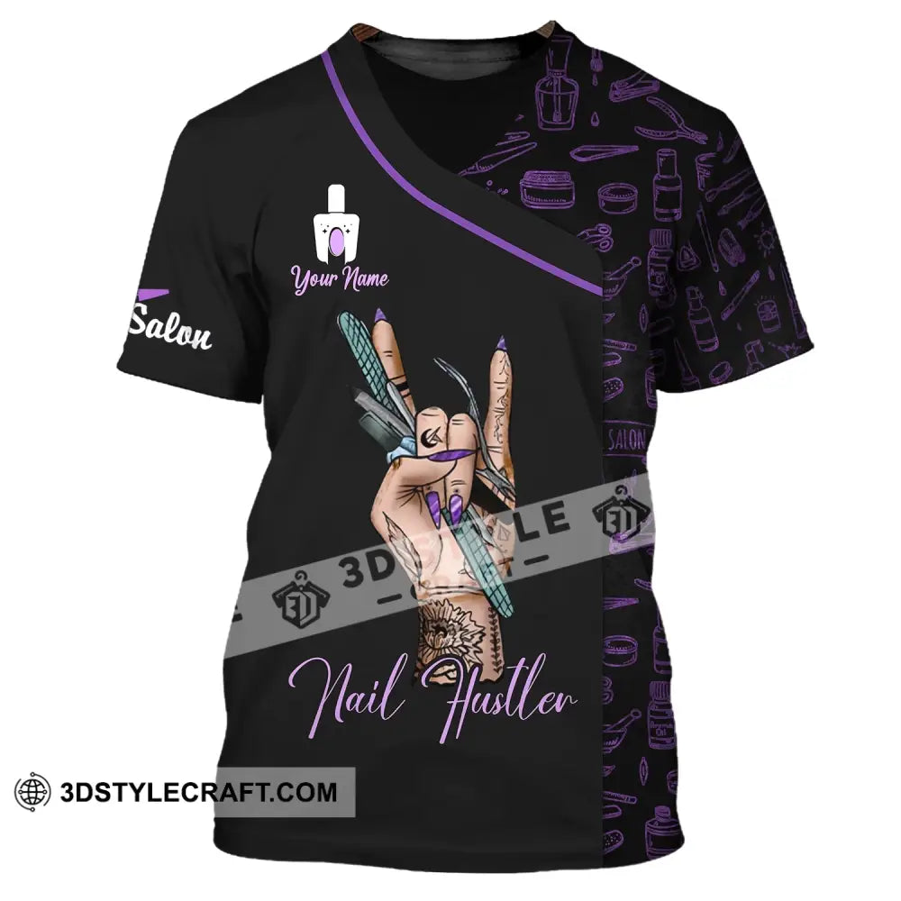 Woman Shirt Custom Name Nail Artist Hustler Salon T-Shirt / S