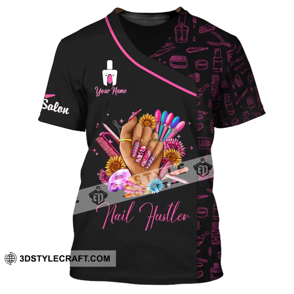 Woman Shirt Custom Name Nail Artist Hustler Salon T-Shirt / S