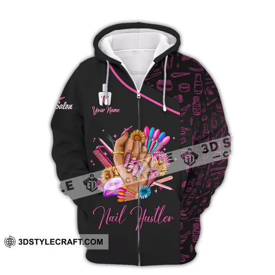 Woman Shirt, Custom Name Nail Artist Shirt, Nail Hustler, Nail Salon T-Shirt style option 3