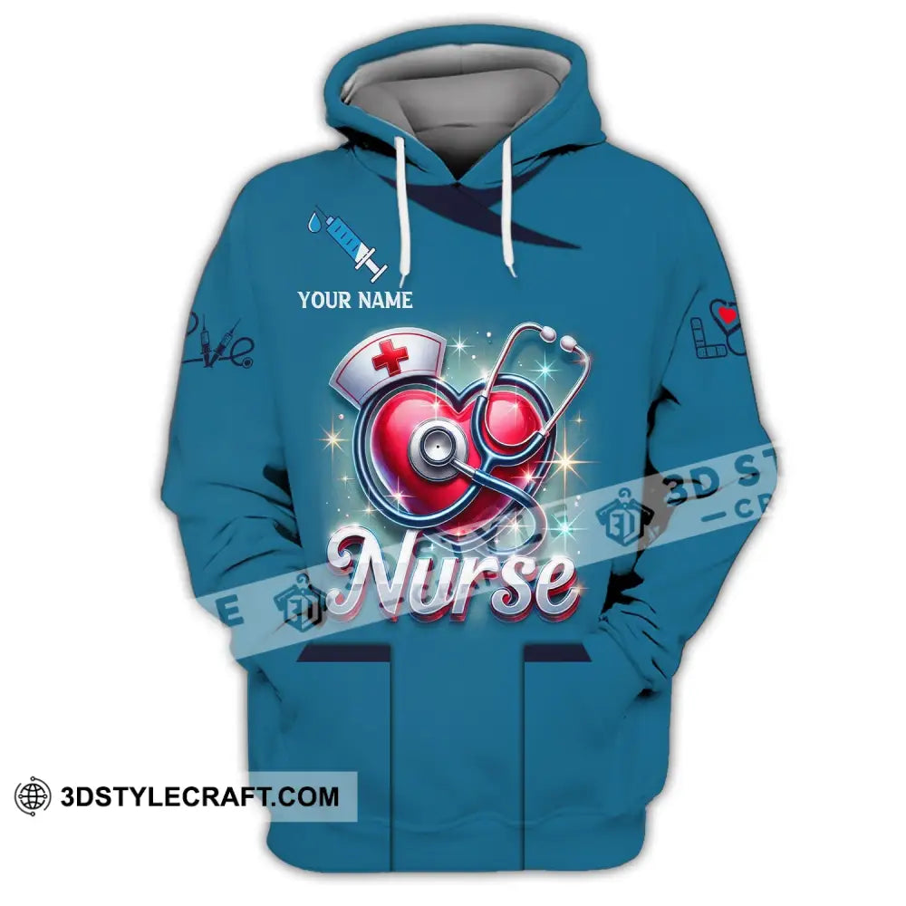 Woman Shirt Custom Name Nurse Polo Long Sleeve Love T-Shirt Hoodie / S T-Shirt