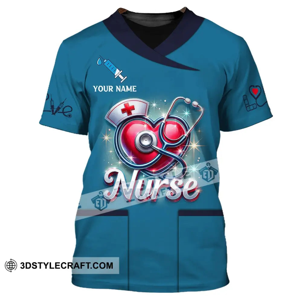 Woman Shirt Custom Name Nurse Polo Long Sleeve Love T-Shirt / S T-Shirt