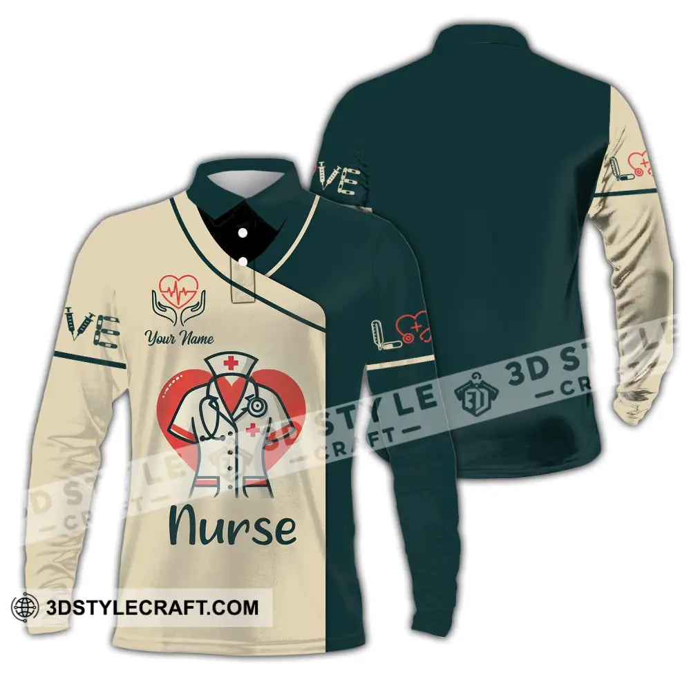 Woman Shirt Custom Name Nurse Polo Long Sleeve Love T-Shirt / S T-Shirt