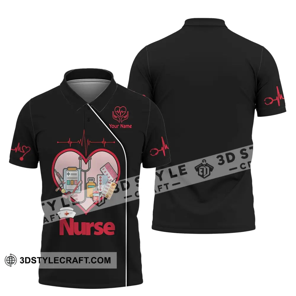 Woman Shirt Custom Name Nurse Polo Long Sleeve Love T-Shirt / S T-Shirt