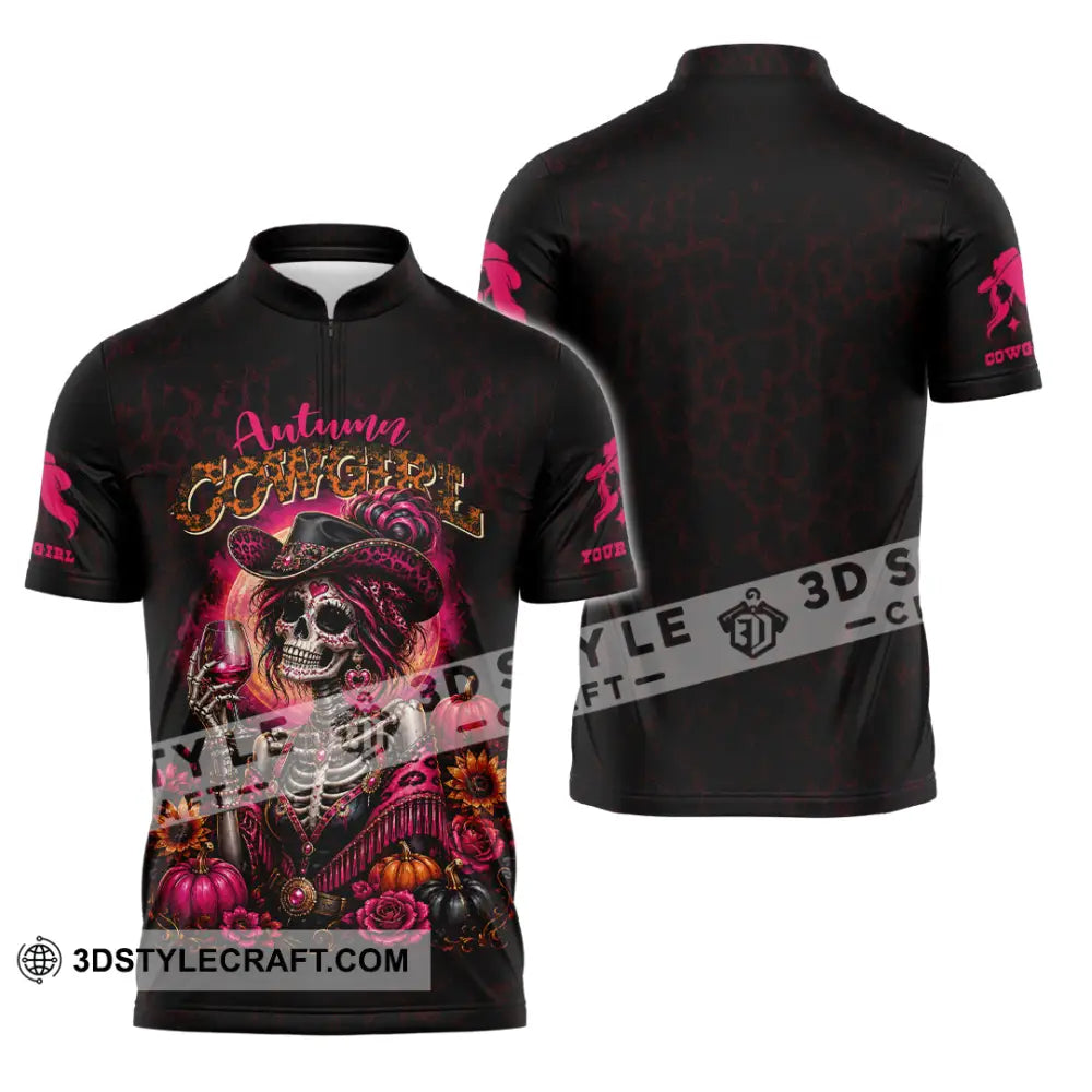 Women Shirt - Custom Autumn Cowgirl Shirt - Zipper Polo Shirt / S - T-shirt
