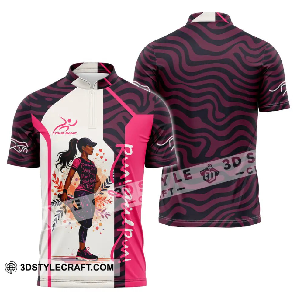 Women Shirt - Custom Run Girl Run 3D Shirt Zipper Polo Shirt / S T-shirt