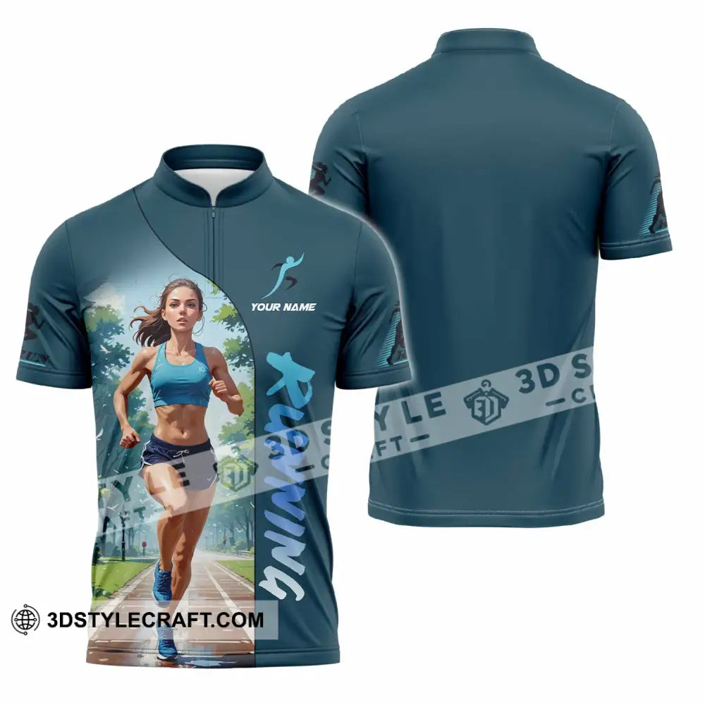 Women Shirt - Custom Running Woman Runner Sporty Shirt Zipper Polo Shirt / S T-shirt